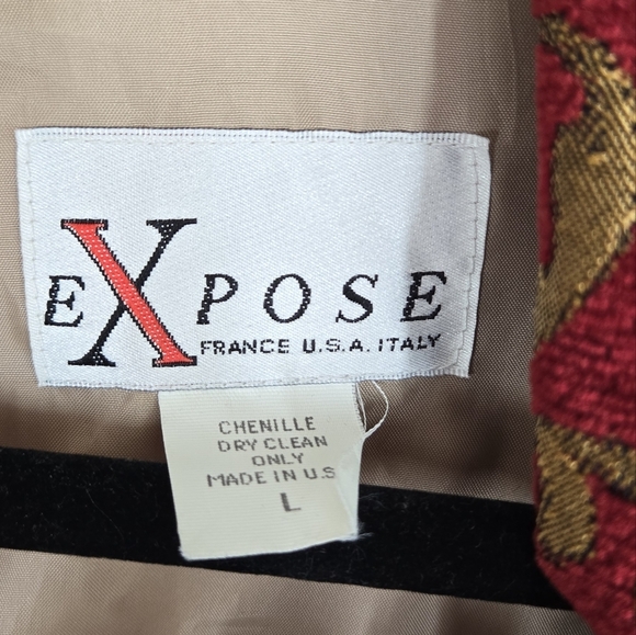 Expose Chenille Cropped Peaked Lapel Blazer Large Paisley Red Gold Western Vtg - Picture 6 of 16